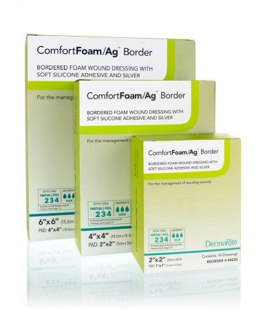 ComfortFoam/Ag™ Border Silver Foam Dressing, 4 x 4 Inch