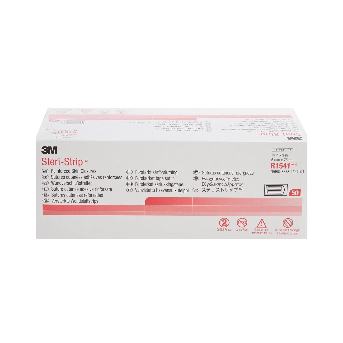 3M Steri-Strip Skin Closure Strips, 1/4 inch x 3 Inch, Reinforced Strip, White