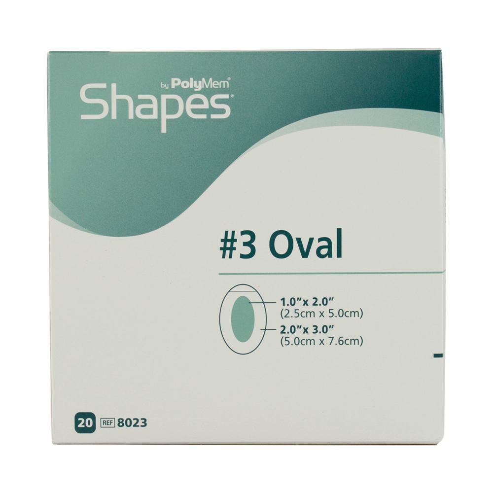 PolyMem® Shapes® Adhesive with Border Foam Dressing, 2 x 3 Inch Oval
