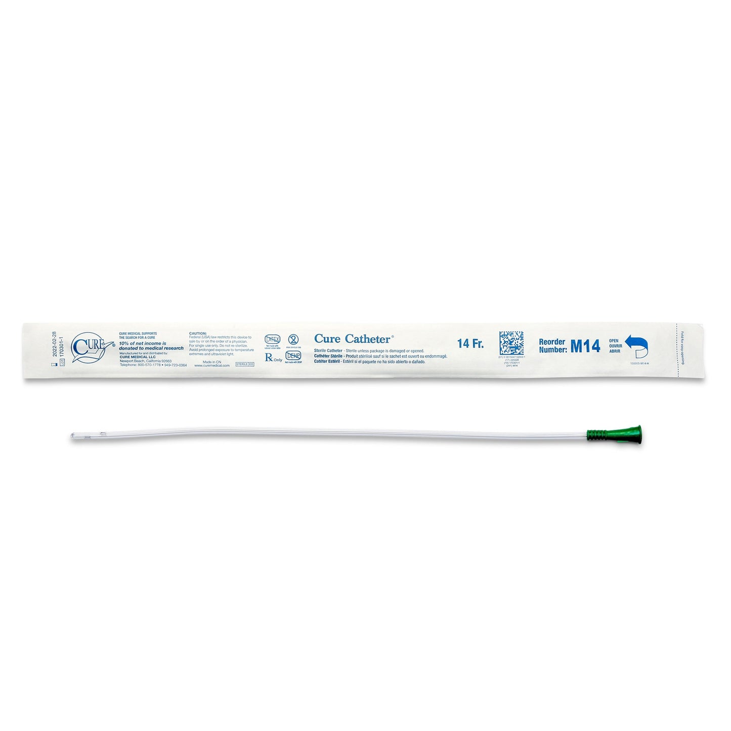 Cure Urethral Catheter, 14 Fr, Male, Straight Tip