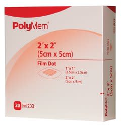 PolyMem® Adhesive with Border Foam Dressing, 2 x 2 Inch