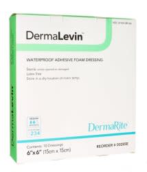 DermaLevin® Adhesive with Border Foam Dressing, 6 x 6 Inch
