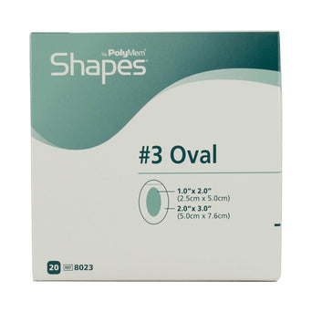 PolyMem® Shapes® Adhesive with Border Foam Dressing, 2 x 3 Inch Oval
