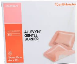 Allevyn Gentle Border Silicone Gel Adhesive with Border Silicone Foam Dressing, 4 x 4 Inch