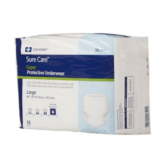 Sure Care Super Protective Incontinence Underwear, Maximum Absorbency, White, Adult, Unisex, Large, 44